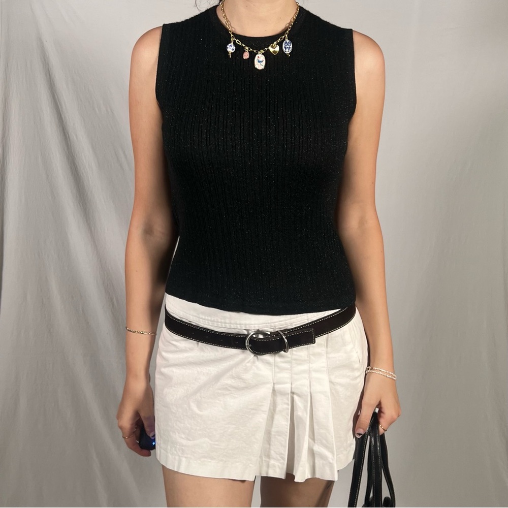 black metallic cut off tank top